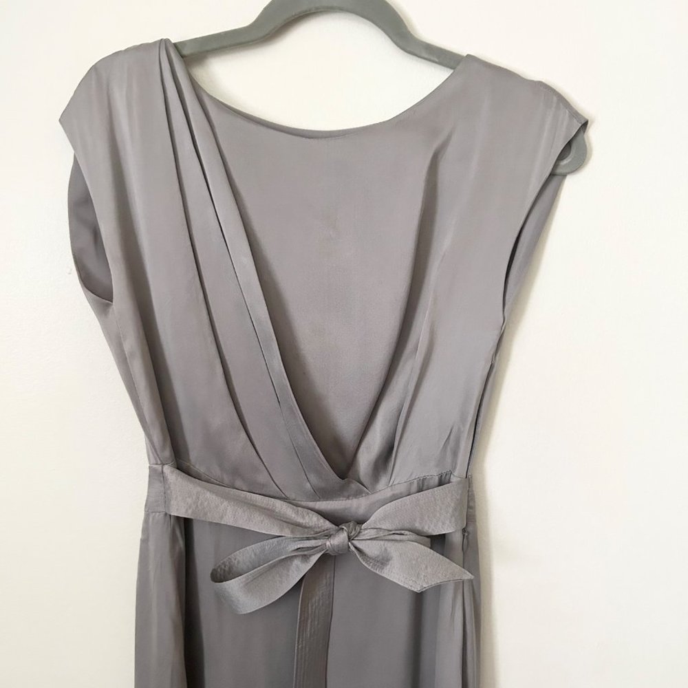 Reiss Hera Gray Tie Waist 100% Silk Maxi Dress with Side Slit - Picture 4 of 8